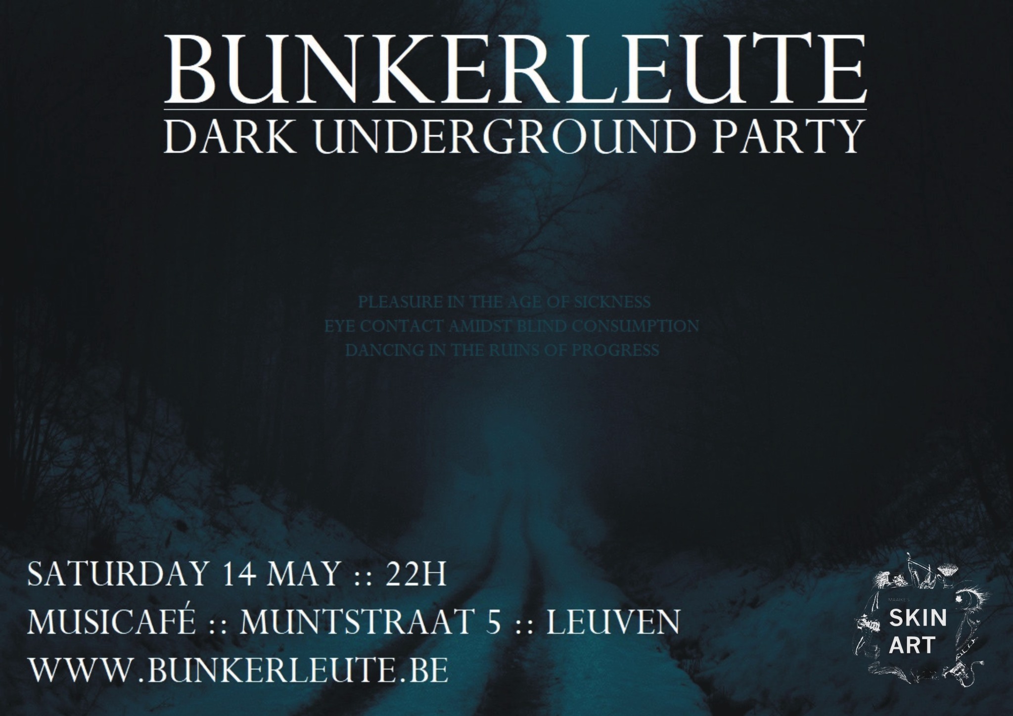 flyer for upcoming goth party of bunkerleute in Leuven